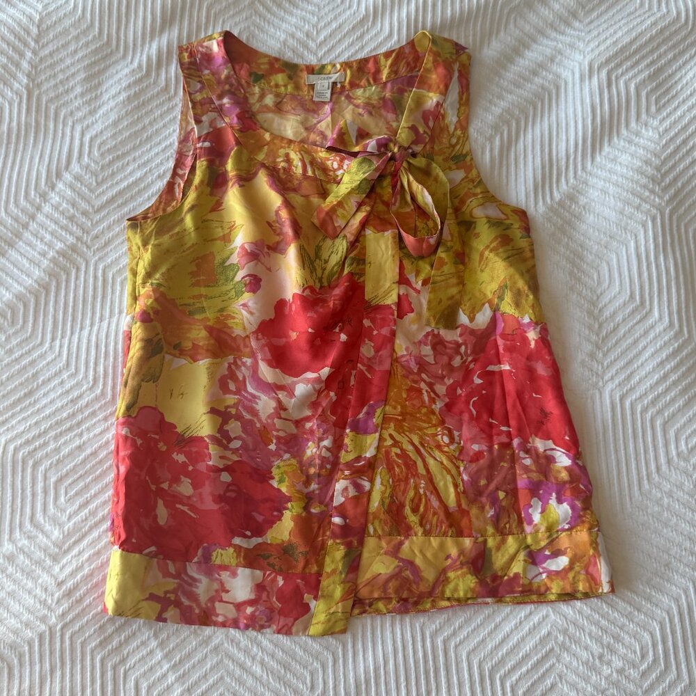 J. Crew 100% Silk Wrap Tank in Yellow, Pink & Coral — Size 2